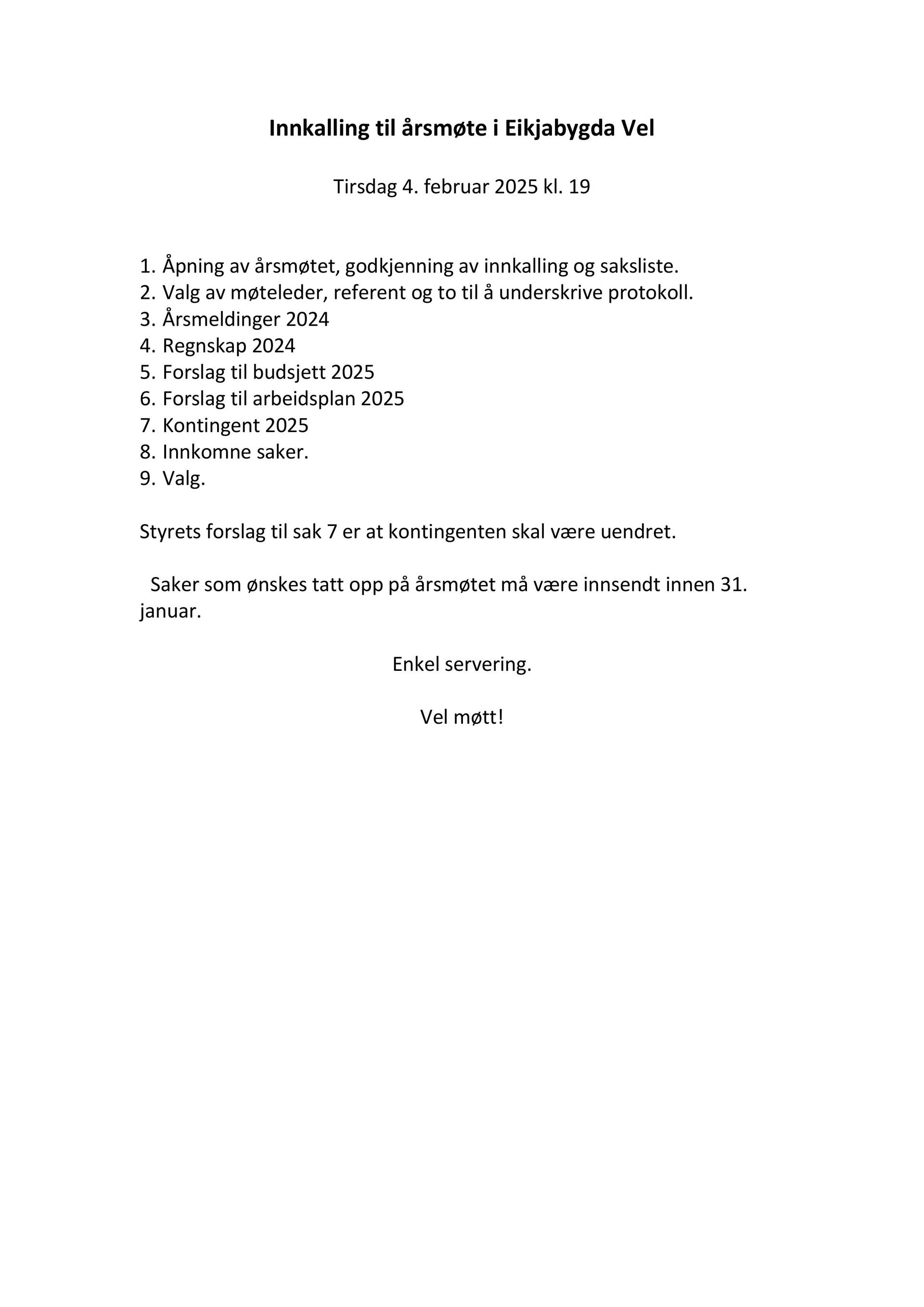 Årmøte 04. februar 2025 kl. 19:00